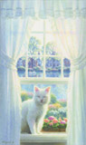 笹倉鉄平　版画作品「白い猫のいる窓辺」